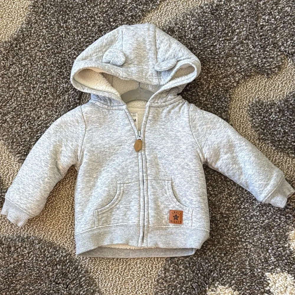 Simple Joys by Carters Baby Boy Gray Sherpa Lined Hooded Winter Coat Ears 12M